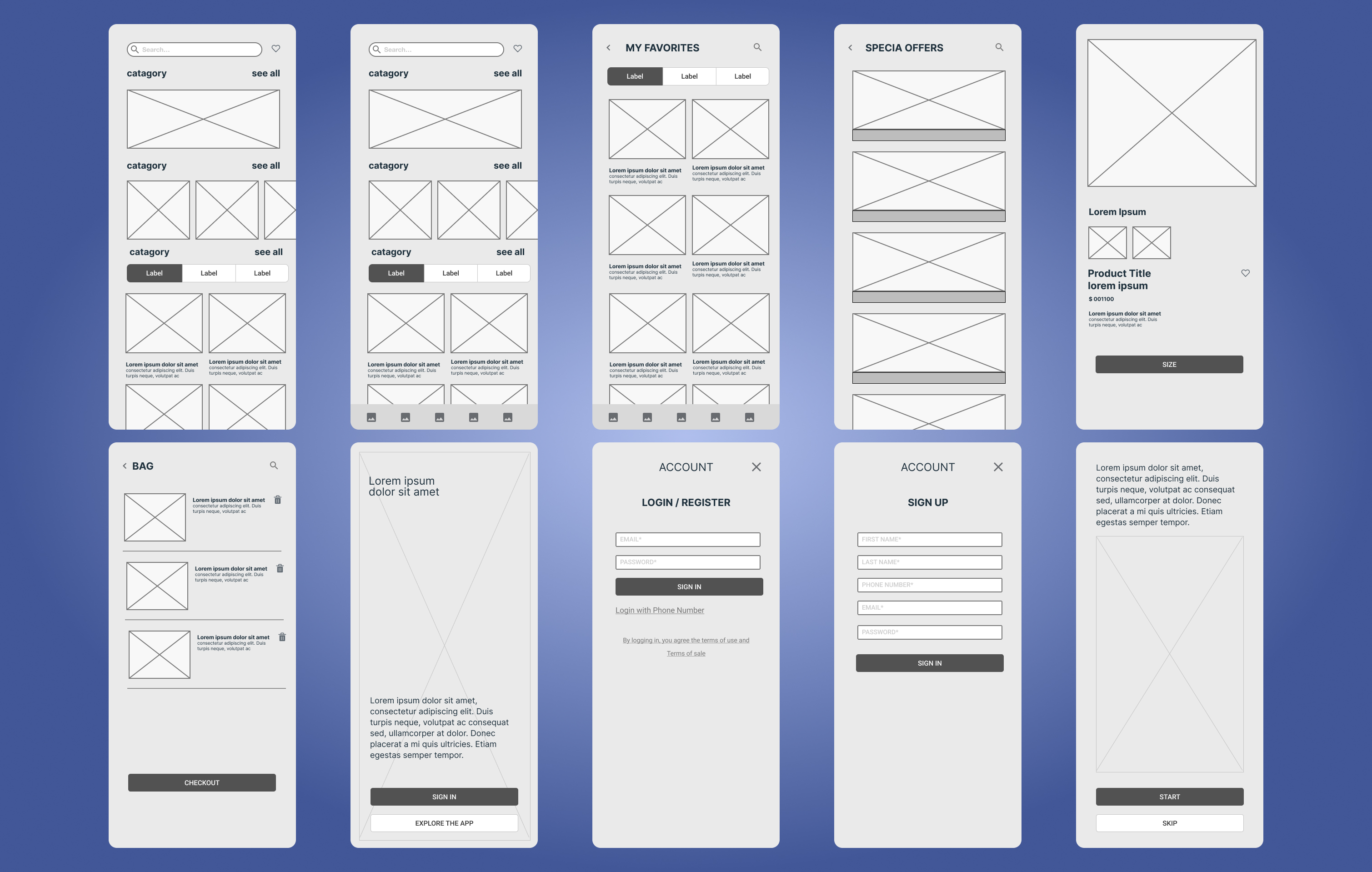 Shuzu App Wireframe